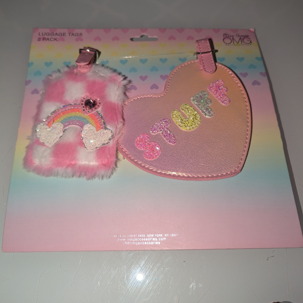 ~Luggage Tags Miss Gwen's OMG Accessories Pink Set Heart Stuff Sequins Fur Girl